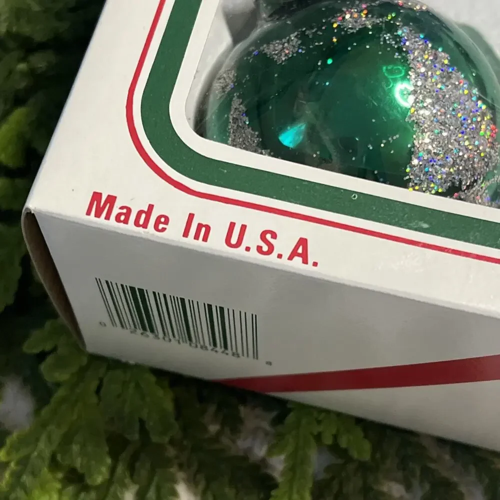 Vintage Pyramid Set of 4 Glass Ball Glitter Trees Ornaments Red Green Blue Gold